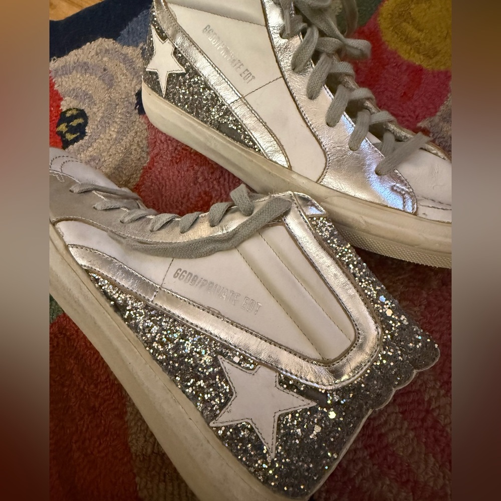 Golden Goose Slides Private Edition Silver Glitter Sneakers - Picture 3 of 12